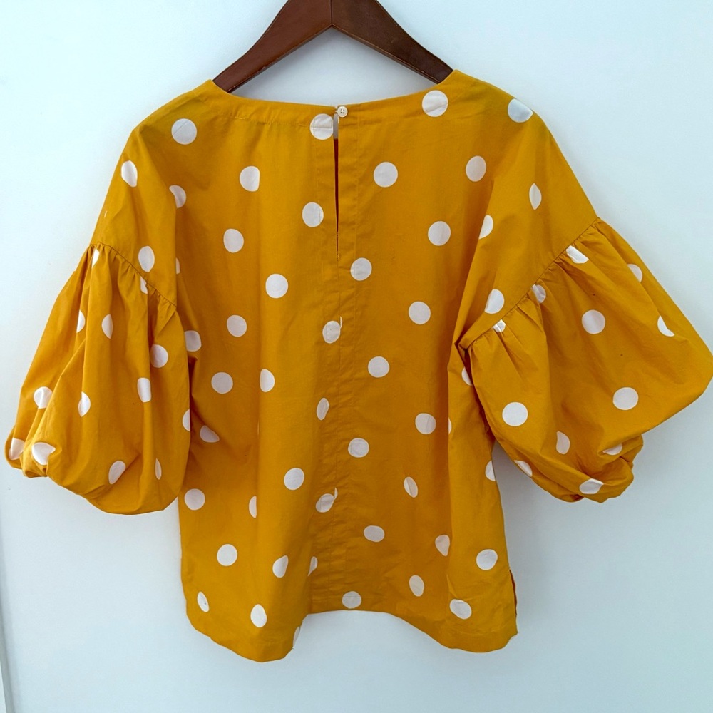 LOFT Women’s Blouse Ballon Sleeves Yellow Polka Dot Women's Top Shirt Size S - Picture 6 of 16